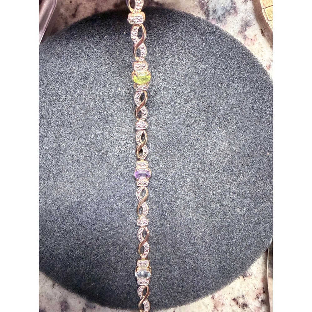 925 Sterling Silver Rose Gold Vermeil Multi Gemstone Infinity Tennis Bracelet7.5